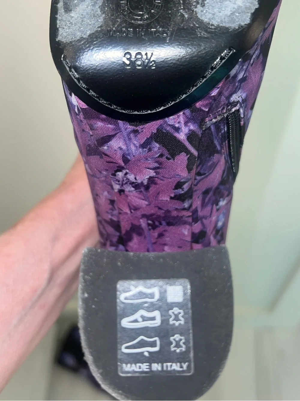Dries Van Noten Black & Purple Floral Block-Heel Ankle Boots-LIKE NEW